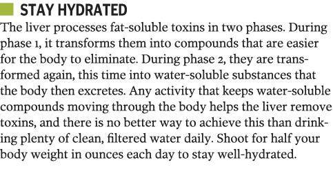   Stay hydrated The liver processes fat-soluble toxins in two phases  During phase 1, it transforms them into compoun   
