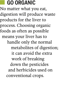   Go organic No matter what you eat, digestion will produce waste products for the liver to process  Choosing organic   