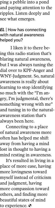 ping a pebble into a pond and paying attention to the ripples  Listen deeply and see what emerges  EL   How has conne   