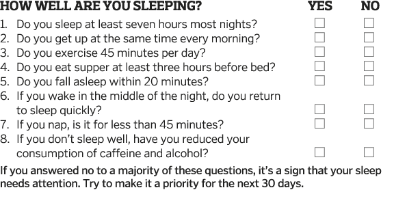 How Well Are You Sleeping  YES NO 1  Do you sleep at least seven hours most nights    2  Do you get up at the same ti   