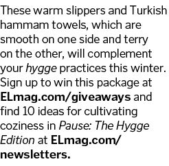 These warm slippers and Turkish hammam towels, which are smooth on one side and terry on the other, will complement y   