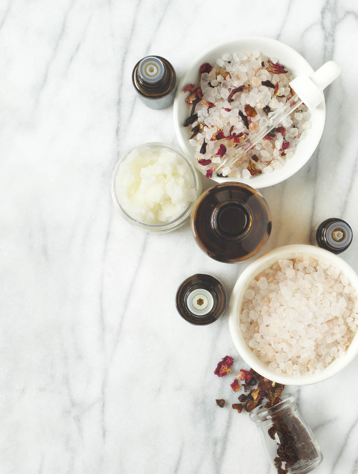 Self care products and ingredients  Copy space 