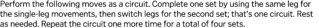 Perform the following moves as a circuit  Complete one set by using the same leg for the single-leg movements, then s   