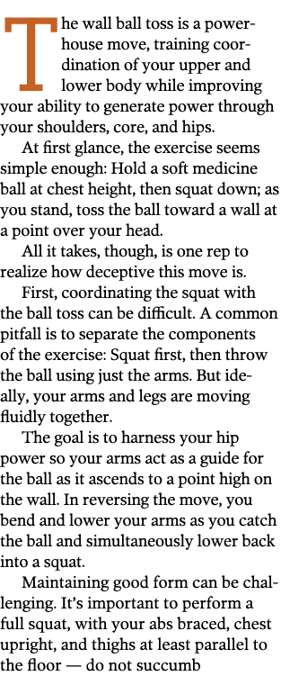 The wall ball toss is a powerhouse move, training coordination of your upper and lower body while improving your abil   