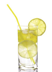 Glass of water with lemon isolated on white