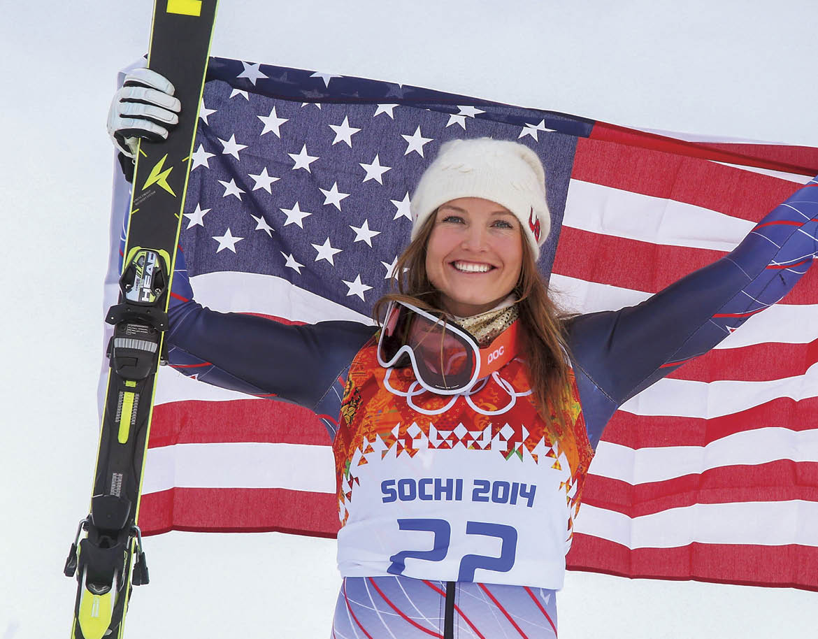 SOCHI, RUSSIA - FEBRUARY 10:  Bronze medalist Julia Mancuso of the United States celebrates after the flower ceremony for the Alpine Skiing Women's Super Combined on day 3 of the Sochi 2014 Winter Olympics at Rosa Khutor Alpine Center on February 10, 2014 in Sochi, Russia.  (Photo by Alexander Hassenstein/Getty Images)