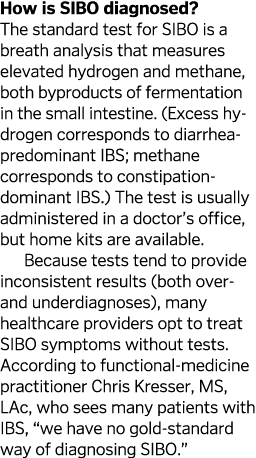 How is SIBO diagnosed? The standard test for SIBO is a breath analysis that measures elevated hydrogen and methane, b...