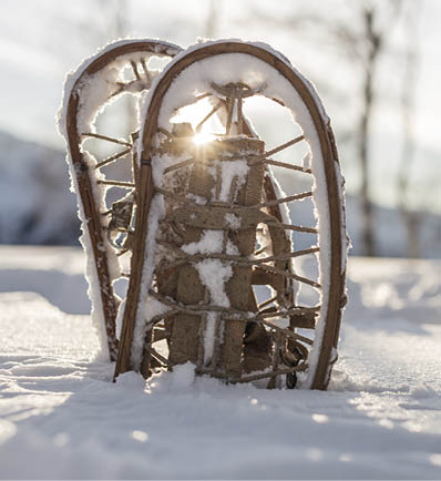 Snowshoes in snow, location: Bielmonte, Piedmont Italy