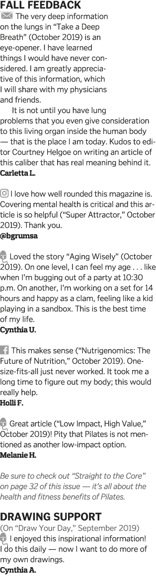 Fall Feedback  The very deep information on the lungs in  Take a Deep Breath   October 2019  is an eye-opener  I have   