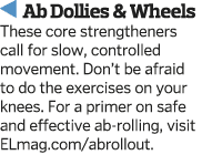   Ab Dollies   Wheels These core strengtheners call for slow  controlled movement  Don t be afraid to do the exercise   