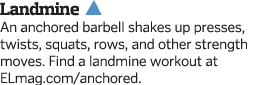 Landmine   An anchored barbell shakes up presses  twists  squats  rows  and other strength moves  Find a landmine wor   