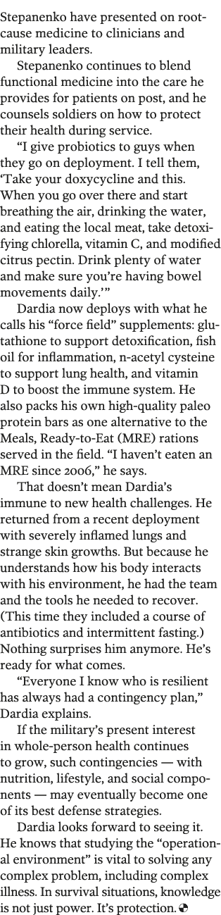 Stepanenko have presented on root-cause medicine to clinicians and military leaders  Stepanenko continues to blend fu   