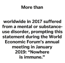  More than  worldwide in 2017 suffered from a mental or substance-use disorder  prompting this statement during the W   