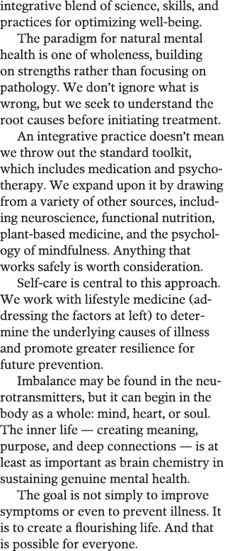 integrative blend of science  skills  and practices for optimizing well-being  The paradigm for natural mental health   