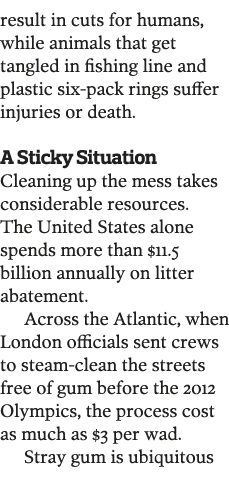 result in cuts for humans  while animals that get tangled in fishing line and plastic six-pack rings suffer injuries    