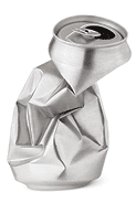 Crumpled empty blank beer can garbage isolated on white background with clipping path