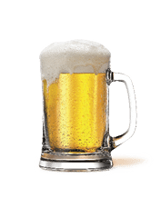 Full mug of beer with overflowing foam head 