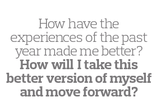  How have the experiences of the past year made me better  How will I take this better version of myself and move for   