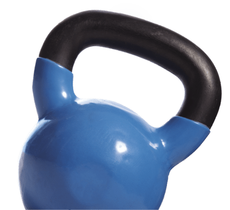 Cast iron kettle bell with blue plastic coating  Isolated on white, studio shot  Canon EOS 1Ds mark III