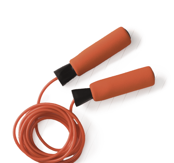 Skipping rope on white background flat lay