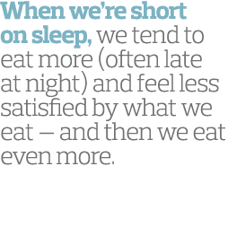 When we re short on sleep  we tend to eat more  often late at night  and feel less satisfied by what we eat — and the   