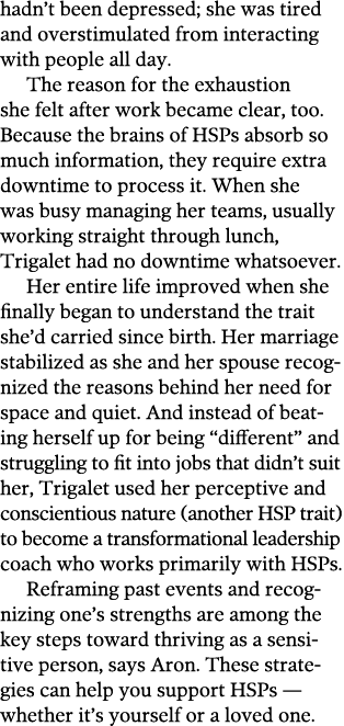 hadn t been depressed  she was tired and overstimulated from interacting with people all day  The reason for the exha   
