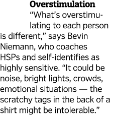 Overstimulation  What s overstimu lating to each person is different   says Bevin Niemann  who coaches HSPs and self-   