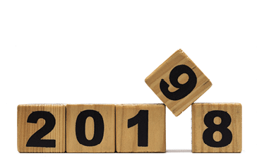 New Year 2019 and Old 2018 with wood block isolated