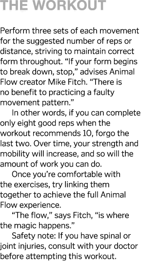 The Workout Perform three sets of each movement for the suggested number of reps or distance, striving to maintain co   
