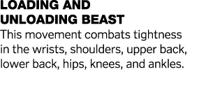 Loading and Unloading Beast This movement combats tightness in the wrists, shoulders, upper back, lower back, hips, k   
