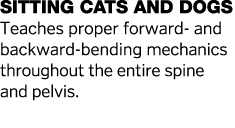 Sitting Cats and Dogs Teaches proper forward- and backward-bending mechanics throughout the entire spine and pelvis 