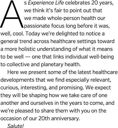 As Experience Life celebrates 20 years, we think it s fair to point out that we made whole-person health our passiona   