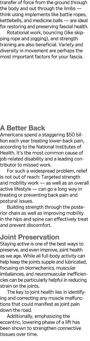 transfer of force from the ground through the body and out through the limbs — think using implements like battle rop   