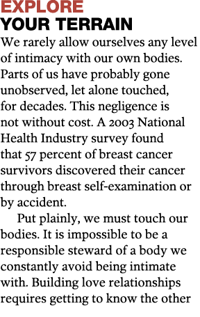 explore your terrain We rarely allow ourselves any level of intimacy with our own bodies  Parts of us have probably g   