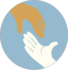 Close up of hand reaching another hand on green background vector illustration