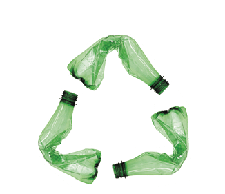 Recycle symbol made of used plastic bottles