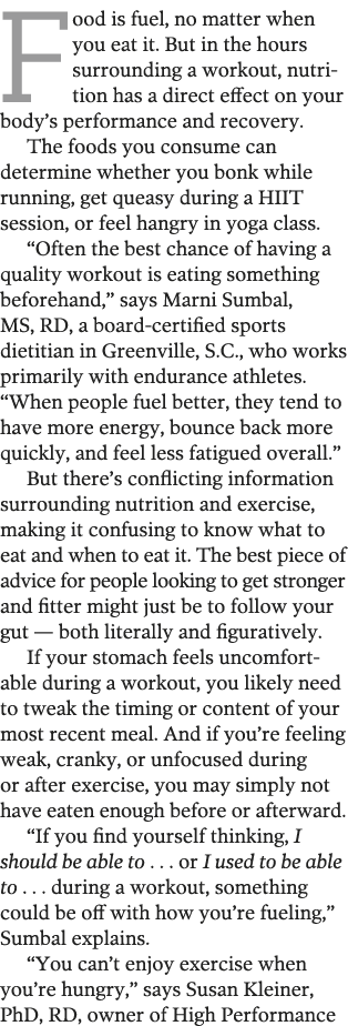 Food is fuel, no matter when you eat it  But in the hours surrounding a workout, nutrition has a direct effect on you   