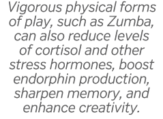 Vigorous physical forms of play, such as Zumba, can also reduce levels of cortisol and other stress hormones, boost e   