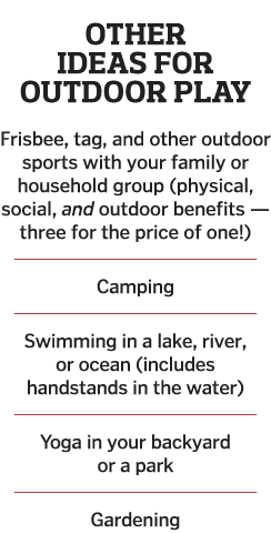  Other IDEAS FOR outdoor play Frisbee, tag, and other outdoor sports with your family or household group (physical, s   