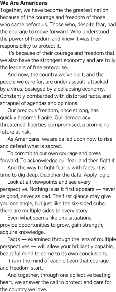 We Are Americans Together, we have become the greatest nation because of the courage and freedom of those who came be   