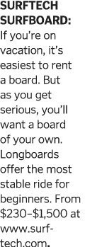 SURFTECH SURFBOARD: If you re on vacation, it s easiest to rent a board  But as you get serious, you ll want a board    