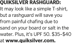 QUIKSILVER RASHGUARD: It may look like a simple T-shirt, but a rashguard will save you from painful chafing due to sa   