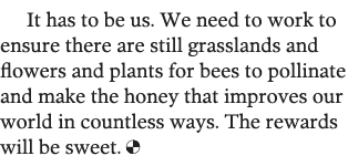 It has to be us  We need to work to ensure there are still grasslands and flowers and plants for bees to pollinate an   