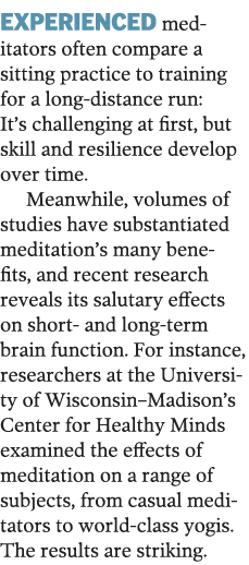 Experienced meditators often compare a sitting practice to training for a long-distance run: It s challenging at firs   