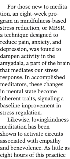 For those new to meditation, an eight-week program in mindfulness-based stress reduction, or MBSR, a technique design   