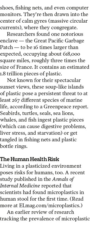 shoes, fishing nets, and even computer monitors  They re then drawn into the center of calm gyres (massive circular c   