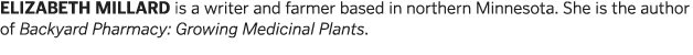 ELIZABETH MILLARD is a writer and farmer based in northern Minnesota  She is the author of Backyard Pharmacy: Growing   