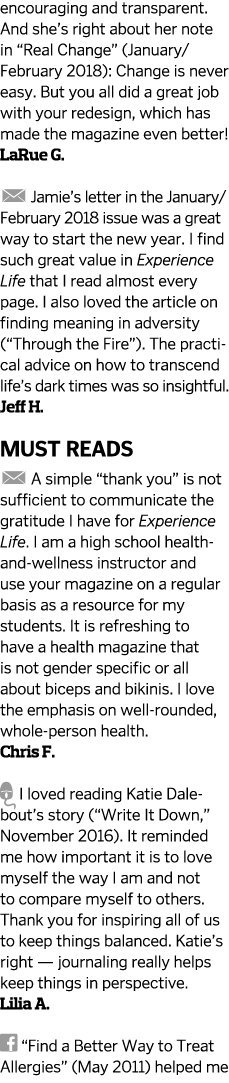 encouraging and transparent  And she s right about her note in  Real Change   January  February 2018   Change is neve   