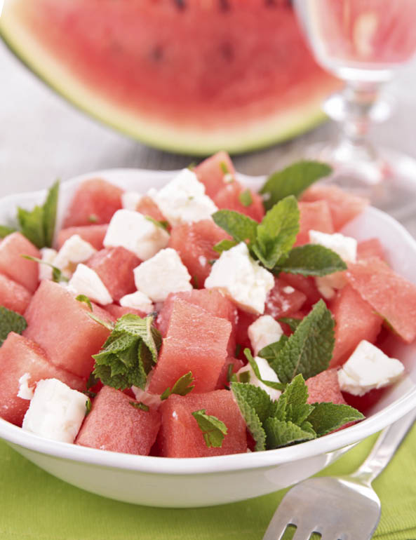 salad with watermelon  feta cheese and mint