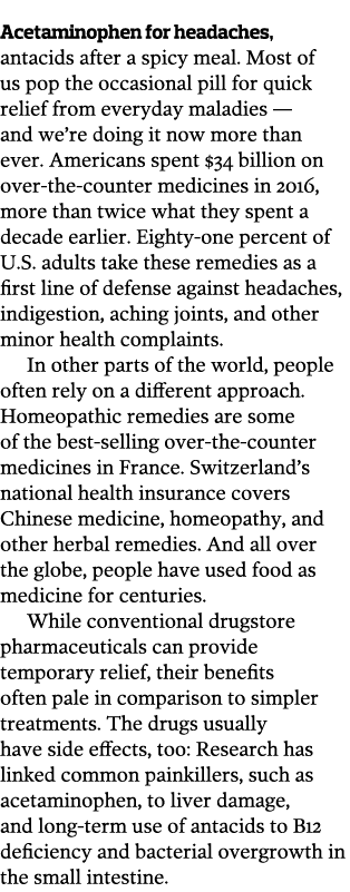 Acetaminophen for headaches  antacids after a spicy meal  Most of us pop the occasional pill for quick relief from ev   